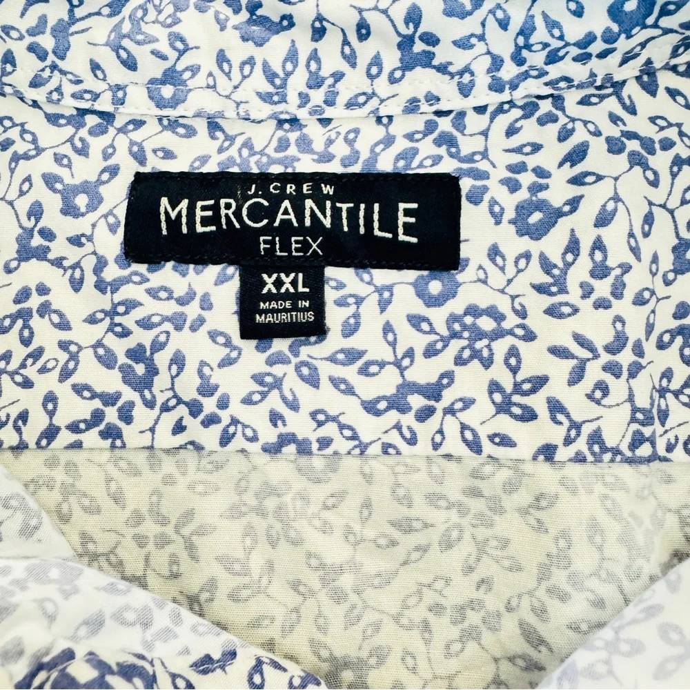 J Crew Mercantile Floral Button Down Shirt XXL Blue White Flex Stretch
